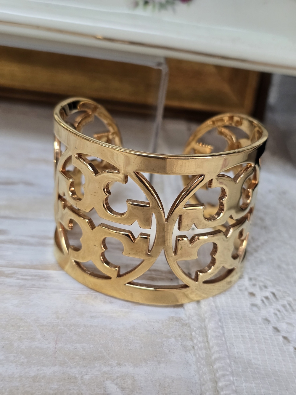 Tory Burch Gold Filigree Openwork Cuff Bracelet